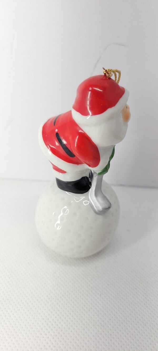 Santa Golfing Golf Ball Ceramic Holiday Christmas Tree Ornament 4” Father Dad